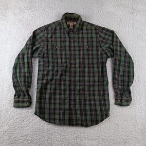 Duluth Trading Co Flannel Shirt Mens Medium Green Black Plaid Trim Fit Cotton